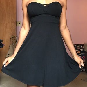 Black strapless skater dress